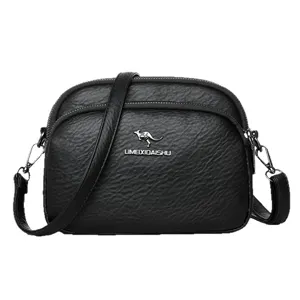 Schwarze weiche Leder Umhängetasche für Damen, lässige, vielseitige Tasche mit Reißverschluss.