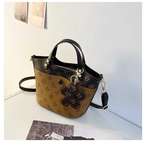 Classic retro women bucket bag stylish contrast shoulder crossbody bag versatile tote purse