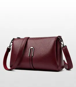 Women soft leather crossbody bag stylish shoulder bag casual commuter handbag wine red