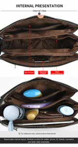 Detailed view showing the women soft leather crossbody shoulder bag interior structure.