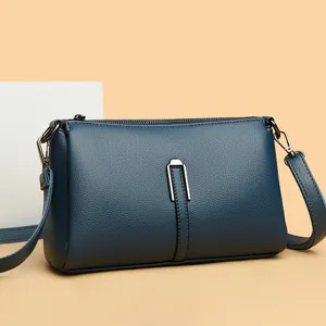 Stylish dark blue soft leather crossbody bag for women, ideal for daily commute, spacious.