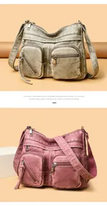 Borsa a tracolla morbida in pelle da donna con tasche multiple e grande capacità elegante.