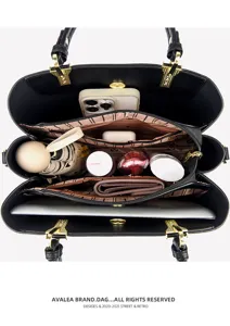 Black women handbag multi compartment tote bag large capacity fashion shoulder bag