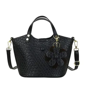 Women fashion shoulder bag casual textured messenger handbag classic retro top handle bucket bag