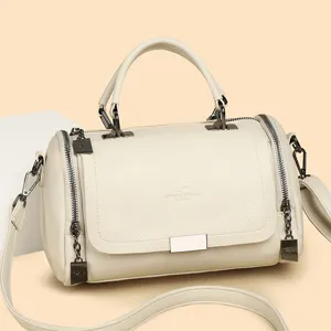 Women Fashion PU Leather Crossbody Bag Large Capacity Shoulder Handbag Top Handle Boston Barrel Bag Daily Casual Purse