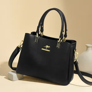 Fashionable black leather handbag for women, elegant top handle shoulder crossbody bag new 2026.