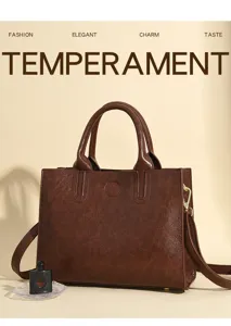 Vintage brown oil wax leather tote bag for women, stylish minimalist commuter shoulder crossbody bag.