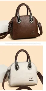 Stylish large capacity multi-layer PU leather handbag with braided handle and shoulder strap.