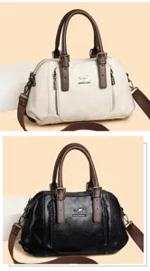 Stylish large capacity handbag with top handle and shoulder strap in black and white options.
