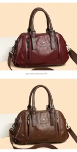 Large capacity casual handbag vintage PU leather top handle shoulder crossbody bag for women.