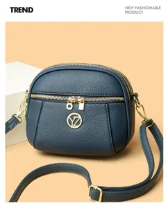 Blaues mehrschichtiges kleines Umhängetasche Leder Schultertasche lässige Alltagstasche