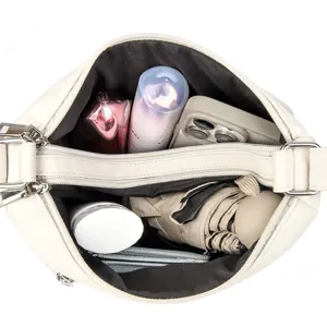 Borsa a tracolla donna multitasche bianca grande capacita interno aperto vista principale