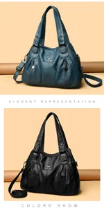Women large capacity shoulder bag casual PU leather tote multi-pocket crossbody handbag