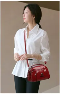 Red patent leather women shoulder bag crossbody handbag with multi-pockets stylish design.