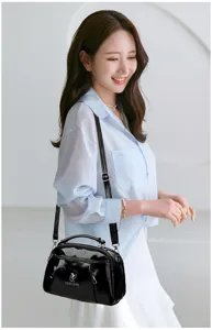 Women patent leather crossbody bag casual stylish black shoulder handbag with handle