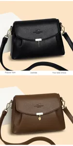 Classic leather shoulder bag with metal lock and leaf pendant for women cross body.