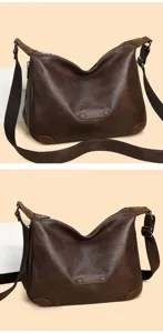 Sac bandoulière en cuir PU marron foncé vue de détail, sac à main élégant et polyvalent.