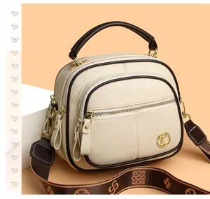 Stylish multi-layer soft leather shoulder crossbody bag with top handle and chic strap design.