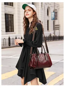 Stylish large capacity women handbag retro PU leather shoulder crossbody bag urban commute daily use
