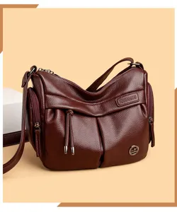 Vintage women leather shoulder bag dark brown casual crossbody tote handbag stylish