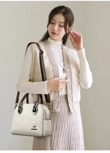 Elegant retro women shoulder bag, premium PU leather multi-layer crossbody bag with braided handle.