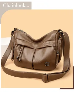 Large capacity retro women's leather shoulder bag casual commuter crossbody bag stylish tote