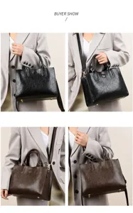 Detailed view of the vintage oil wax leather handbag showing premium texture and sturdy handles.