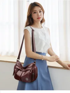 Women Vintage PU Leather Shoulder Bag Large Capacity Casual Commuter Crossbody Handbag