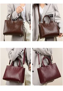 Retro oil wax leather women tote bag, stylish commuter shoulder handbag for daily use.