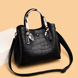 Dames Grote Capaciteit PU Leer Tote Bag Vintage Krokodilmuster Handtas met Zijden Sjaal Casual Woon-Werkverkeer Schoudertas