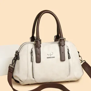 Women Fashion Large Capacity PU Leather Handbag Casual Commuter Shoulder Crossbody Bag Retro Textured Tote