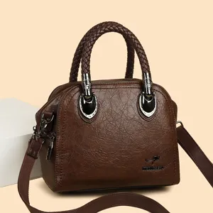 Women PU Leather Shoulder Bag Retro Large Capacity Multi-layer Handbag Casual Urban Chic Top Handle Crossbody Bag