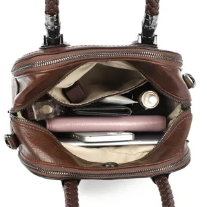 Brown vintage texture multi-layer handbag large capacity top handle tote bag for women