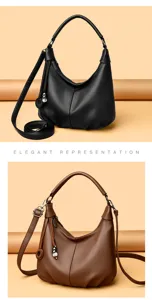 Detailed view of women casual hobo shoulder bag with tassel charm, PU leather texture.
