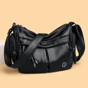 Women's PU Leather Crossbody Bag Casual Soft Leather Large Capacity Shoulder Bag Multi-Pocket Retro Tote Bag