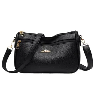 Urban minimalist women's PU leather shoulder crossbody bag with multi-zipper compartments.