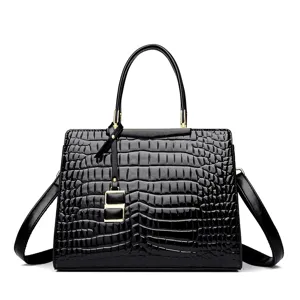 Zwarte lakleer krokodil motief handtas elegante schoudertas tote tas voor vrouwen