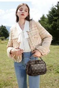 Vintage monogram top handle crossbody bag for women stylish casual fashion travel handbag.