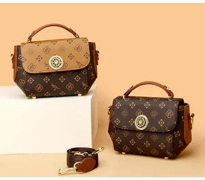 Retro vintage monogram crossbody shoulder bag women trendy daily fashion handbag with top handle