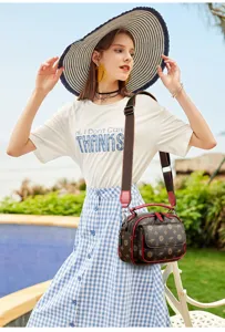 Women Brown Monogram Crossbody Bag Vintage Fashion Shoulder Handbag with Top Handle