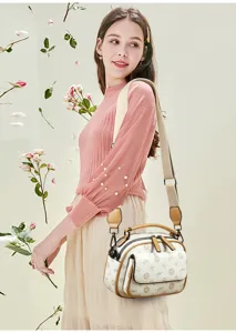Stylish women shoulder crossbody handbag casual retro design premium daily travel bag brown trim