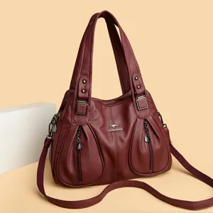 Women large capacity leather shoulder bag tote crossbody bag for daily commute and casual use