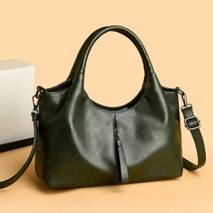 Dark green leather hobo shoulder bag, casual crossbody tote with adjustable strap.
