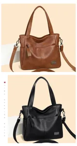 Stylish women shoulder crossbody PU leather handbag with front pocket in two colors.