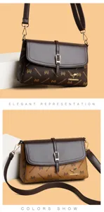Sac bandoulière élégant pour femme en cuir PU avec rabat tendance et design bicolore.