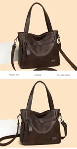 Detail view of stylish brown PU leather women shoulder crossbody bag with adjustable strap.