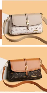 Sac bandoulière élégant en cuir PU pour femme avec design à rabat et motif imprimé chic.