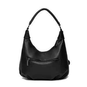 Black hobo shoulder bag casual daily PU leather handbag large capacity tote for women