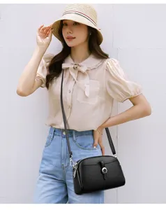 Stylish black leather women shoulder bag casual crossbody messenger bag daily use fashion handbag