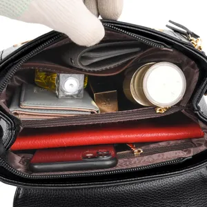 Soft leather women's shoulder bag large capacity casual crossbody handbag interior view